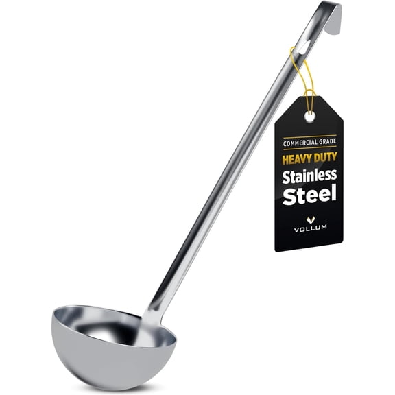 Stainless Steel 1-Piece Soup Ladle, 8 Oz, Commercial-Grade Soup Spoon with Hook Handle for Restaurant and Home Kitchen Use