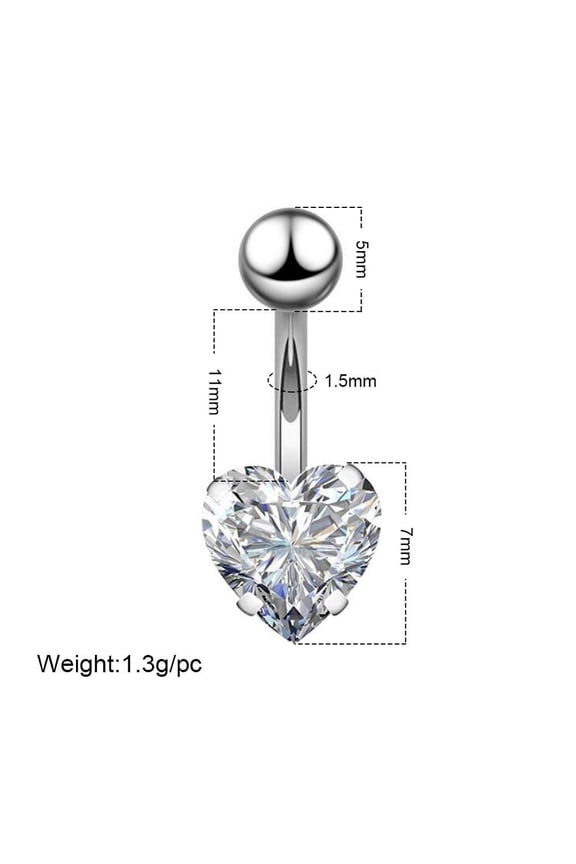 Stainless Steel 1 pc Clear Cubic Zirconia Belly Button Rings Stainless Steel Piercing Rings Curved Barbell Body Jewelry for Women Stainless Steel color Heart 8~13mm Bar: 10x1.5mm