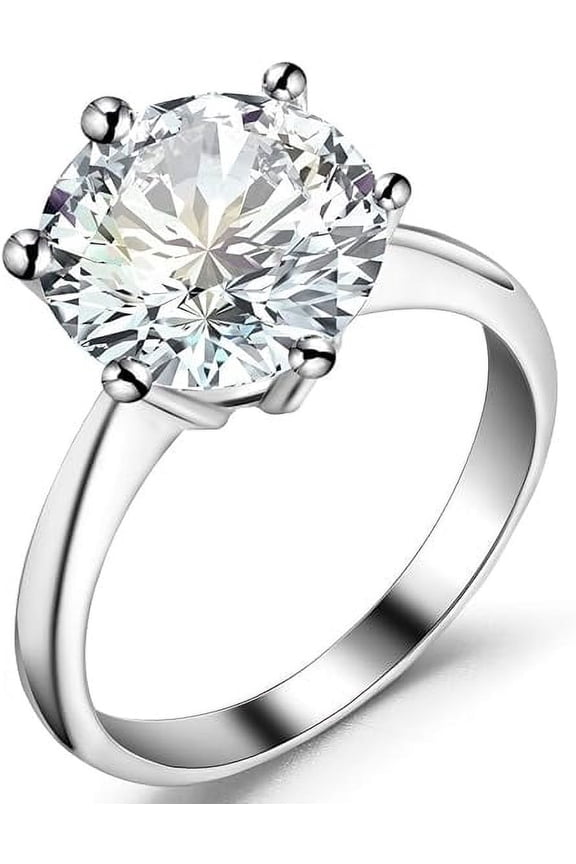Stainless Steel 1 to 4 Carat Cubic Zircon Simulated Diamond Solitaire Wedding Engagement Ring