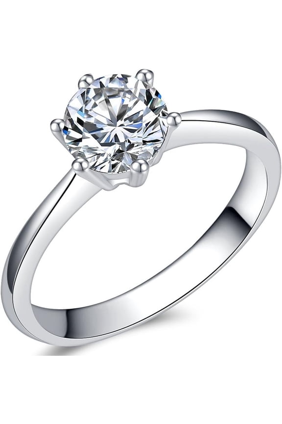Stainless Steel 1 to 4 Carat Cubic Zircon Simulated Diamond Solitaire Wedding Engagement Ring