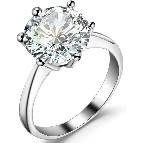 Stainless Steel 1 to 4 Carat Cubic Zircon Simulated Diamond Solitaire Wedding Engagement Ring