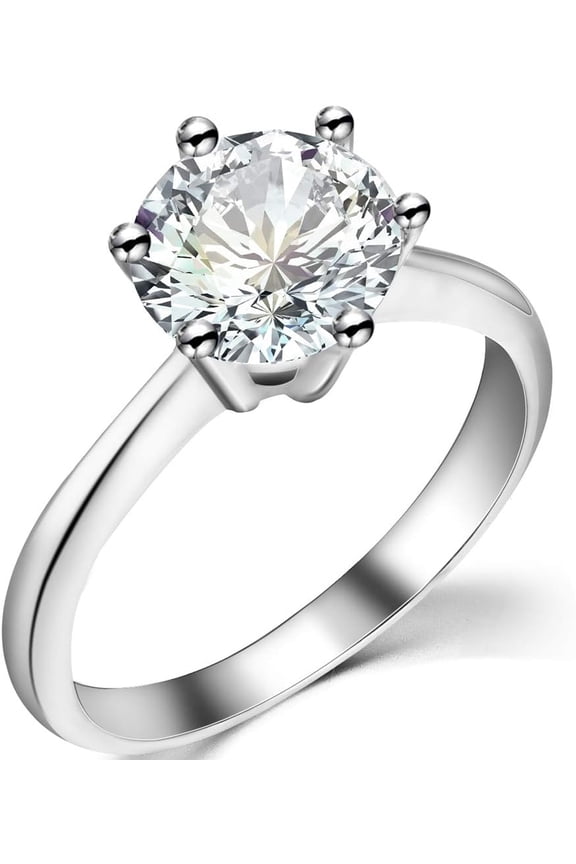 Stainless Steel 1 to 4 Carat Cubic Zircon Simulated Diamond Solitaire Wedding Engagement Ring