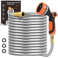 thumbnail image 1 of Stainless Steel 100 ft Garden Hose with 10-Function Nozzle and 3/4 Inch Copper Fitting, 1 of 7