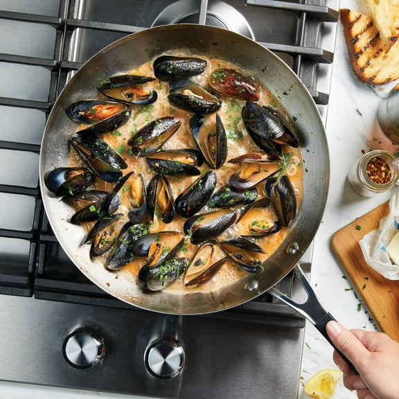 Stainless Steel 12 Inch Induction Frying Pan Metal Utensil and Dishwasher Safe, Brushed Stainless Steel.