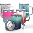 thumbnail image 1 of Stainless Steel 12 oz Vacuum Insulated Coffee Cup, THILY Travel Mug with Handle, Spill-proof Lid, Keep Coffee Cold or Hot, Ombre: Green & Navy, 1 of 5