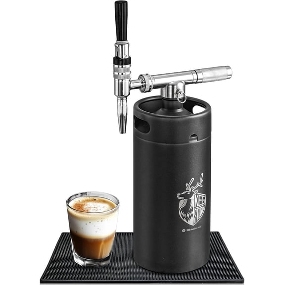 Stainless Steel 128 oz 3.8L Nitro Cold Brew Coffee Maker - Portable Mini Keg System - with Stout Creamer Faucet Large Home Keg - Collapsible Funnel & Drip Mat