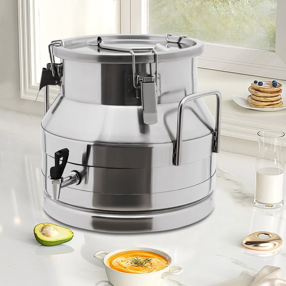 Stainless Steel 12L Milk Can Anti-Rust Storage Barrel Canister Silver W/ Lid