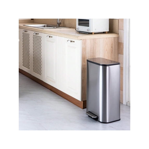 Stainless Steel 13 Gallon Trash Can, Rectangular Steel Pedal Garbage Can With Lid And Inner Buckets, Smudge Resistant Hands-Free Kitchen Waste Bin, 50 Liter