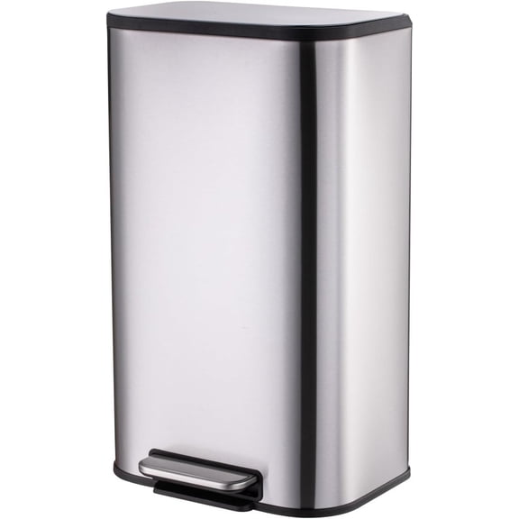 Stainless Steel 13 Gallon Trash Can, Rectangular Steel Pedal Garbage Can with Lid and Inner Buckets