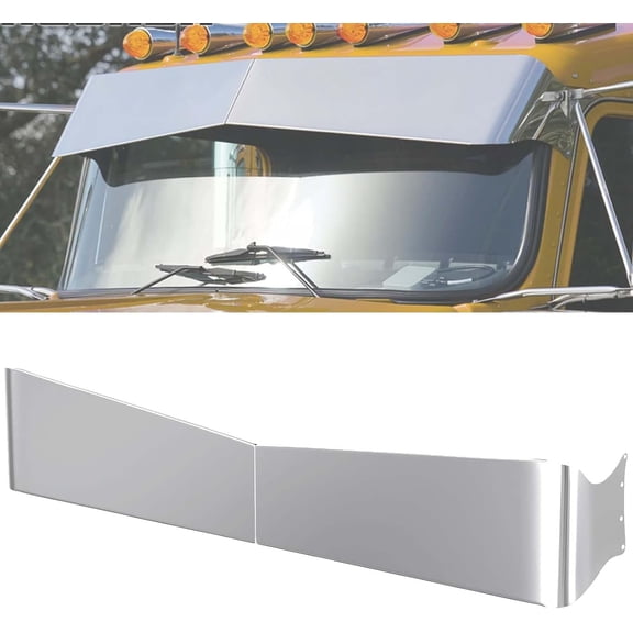 Stainless Steel 13" x 10'' Drop Visor for Peterbilt 378 379 335 386 388 389,Front Flat/Ultra Cab Bowtie Drop Sun Visor