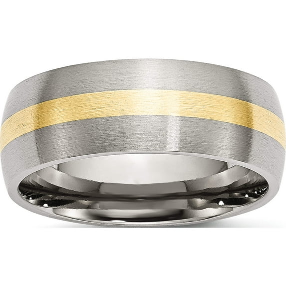 Stainless Steel/14K Steel With 14K Yellow Inlay Brushed 8mm Band (Size 12.5) Made In China sr1-12.5