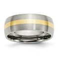 thumbnail image 1 of Stainless Steel 14k Gold Inlay 8mm Satin Band Ring Size 7.5, 1 of 2