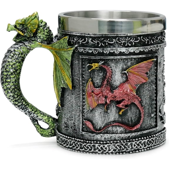 Stainless Steel 15 Oz Dragon-Themed Mug for D&D and Game of Thrones Fans, Unique Gothic Novelty Cup Perfect for Parties and Collectors