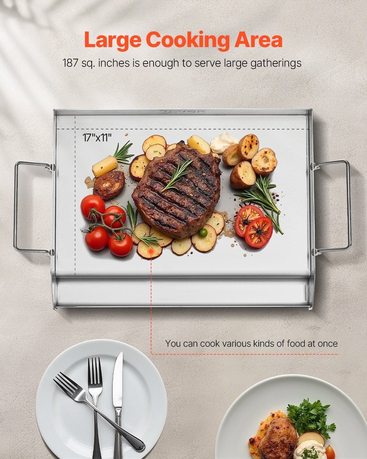 Stainless Steel 17x13 BBQ Griddle Pan - Flat Top Grill for Outdoor, Camping & Backyard Cooking