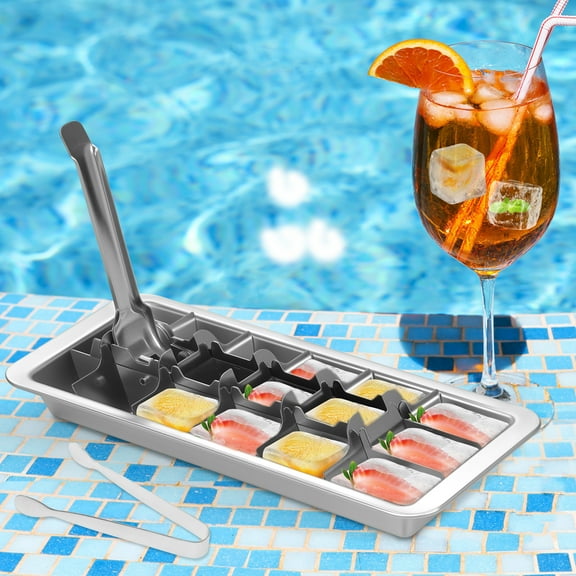 Stainless Steel 18 Slots Ice Tray with Lever Versatile Dishwasher Safe Ice Cube Tray for Home Kitchen Bar Use