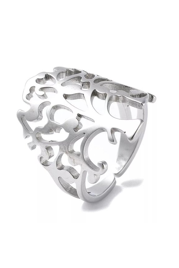 Stainless Steel 18K Gold Plated Silver Adjustable Ring Tree Of Life Statement Polished Comfort Fit Everyday Wear R41