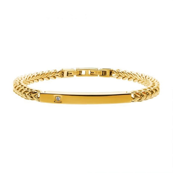 Stainless Steel 18K Gold Plated Diamond Franco Chain ID Bracelet
