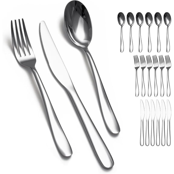 Stainless Steel 18PCS Dinner Set combo with 6 Dinner Knives, 6 Dinner Forks, 6 Dinner Spoons，Silverware Set for Home, Kitchen and Restaurant, Mirror Polished& Dishwasher Safe