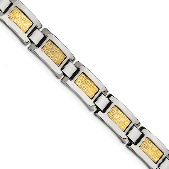 Chisel Stainless Steel Polished with 18k Gold Foil Inlay 8.25 inch Link Bracelet