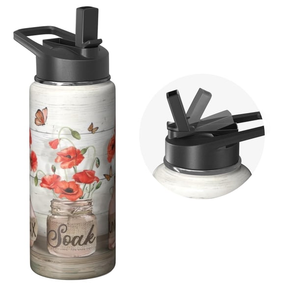 Stainless Steel 18oz 3 Layer Insulated Farmhouse Themed Bottle with Lid, Reusable Flask Preserves Cold 24 Hours, Sustainable Steel for Hiking & Mountain Trekking