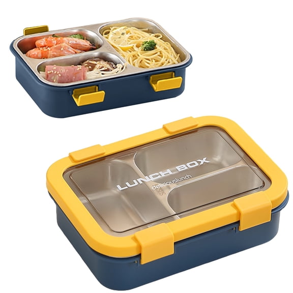 Stainless Steel 2/3 Compartment Lunch Box - Leakproof Bento Container with Secure Lids, Portable Meal Prep for Adults & Kids, Dishwasher Safe, Ideal for School, Work & Travel, C