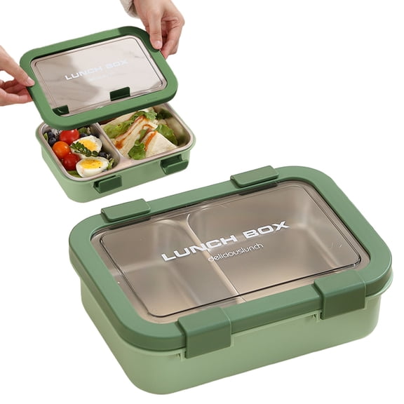 Stainless Steel 2/3 Compartment Lunch Box - Leakproof Bento Container with Secure Lids, Portable Meal Prep for Adults & Kids, Dishwasher Safe, Ideal for School, Work & Travel, H