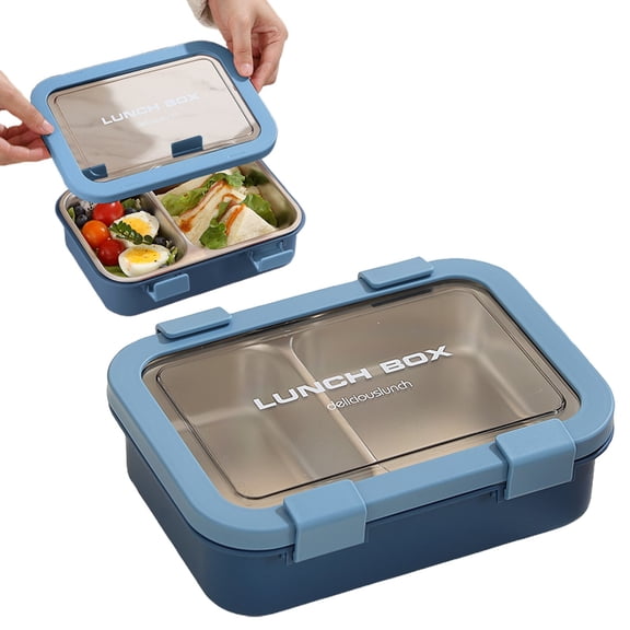 Stainless Steel 2/3 Compartment Lunch Box - Leakproof Bento Container with Secure Lids, Portable Meal Prep for Adults & Kids, Dishwasher Safe, Ideal for School, Work & Travel, K
