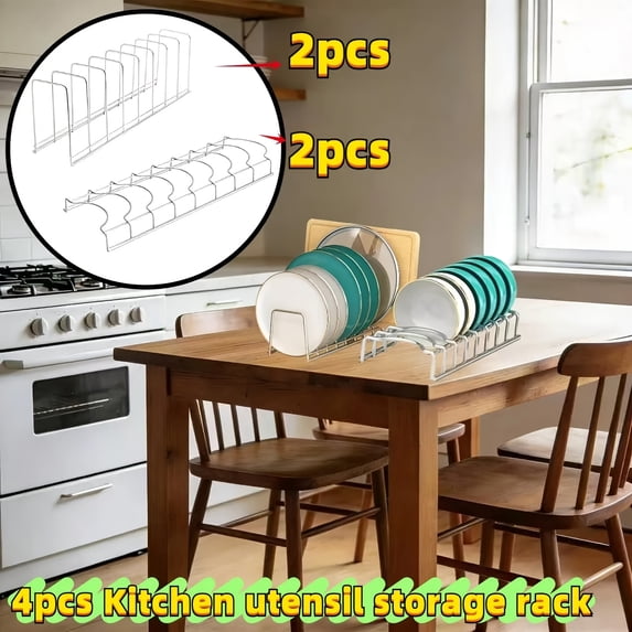 Stainless Steel 2-Set Bowl & Plate Storage Rack for Kitchen – 4pcs Organizer (2 Plate Racks + 2 Bowl Racks), Compact Dish Drying Rack