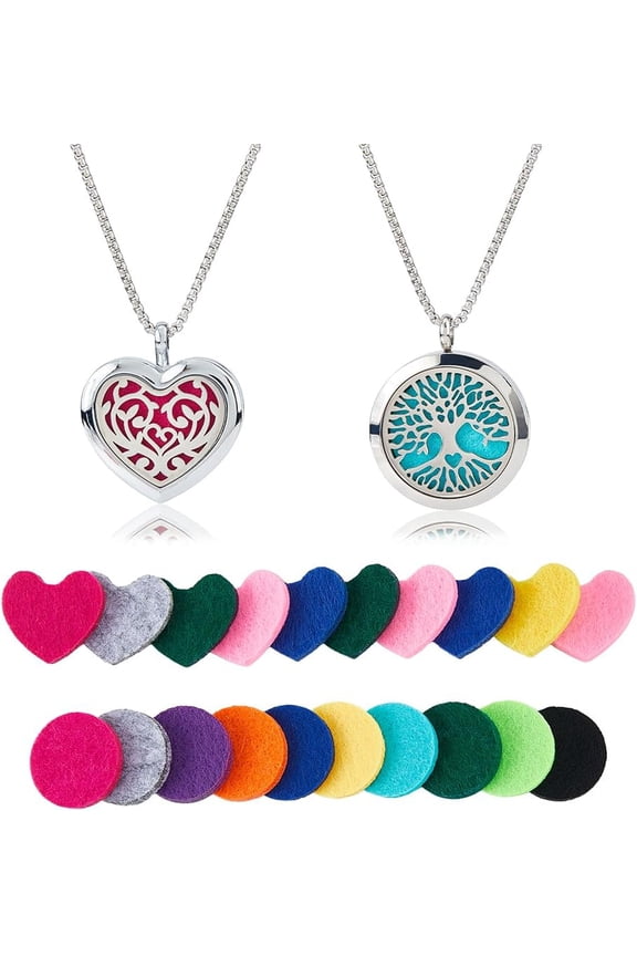 Stainless Steel 2 Styles Essential Oil Necklaces Perfume Pendant Necklaces with 20 Felt Pads Diffuser Locket Necklace Essential Oil Jewelry Gift Perfume Pendant