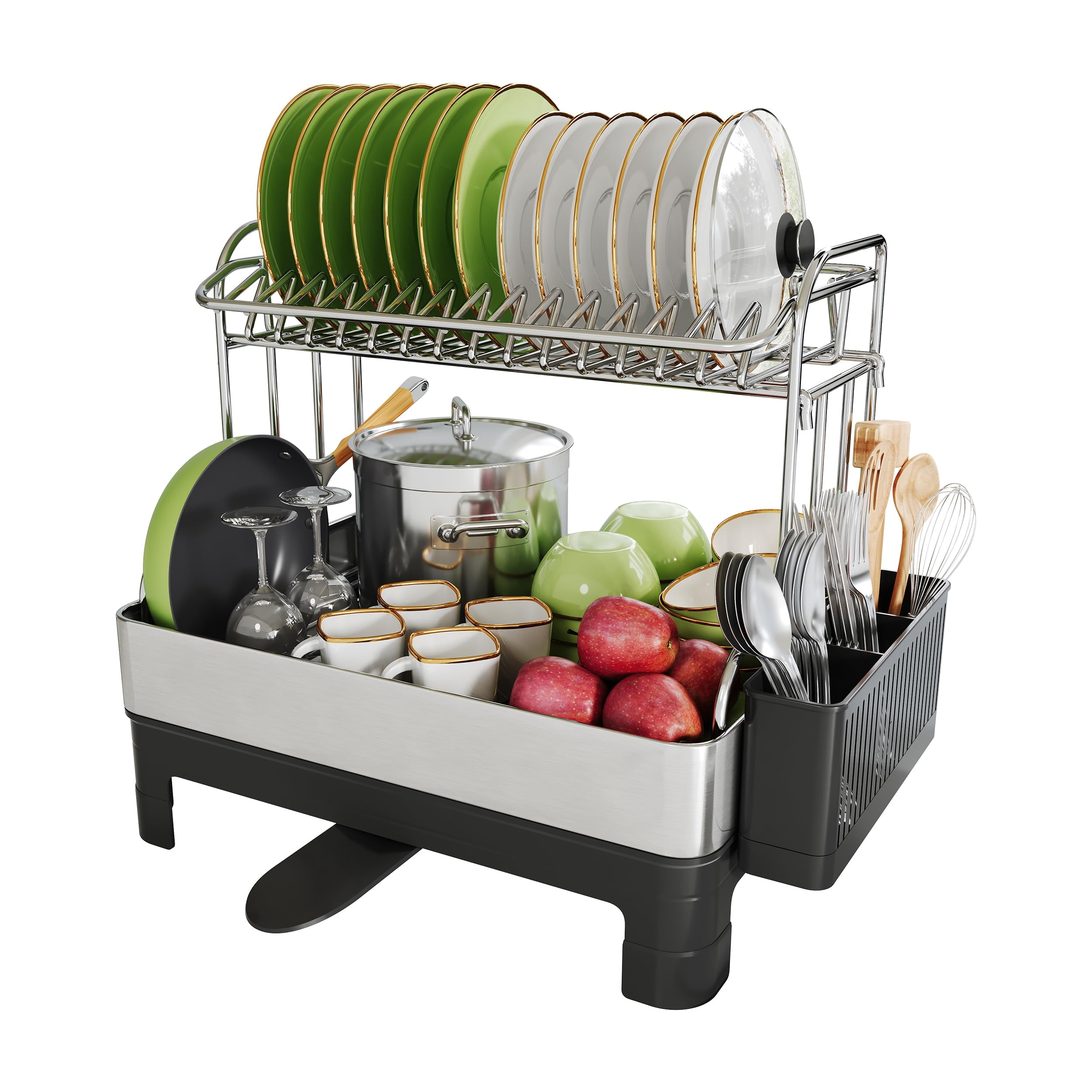 Stainless Steel 2 Tier Extra Large Dish Drying Rack with Drainboard for ...