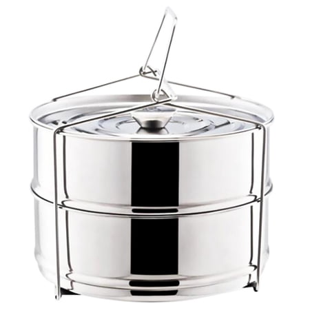 Stainless Steel 2-Tier Steamer Stackable Steamer Insert Pans Lunch Box (One Lid)