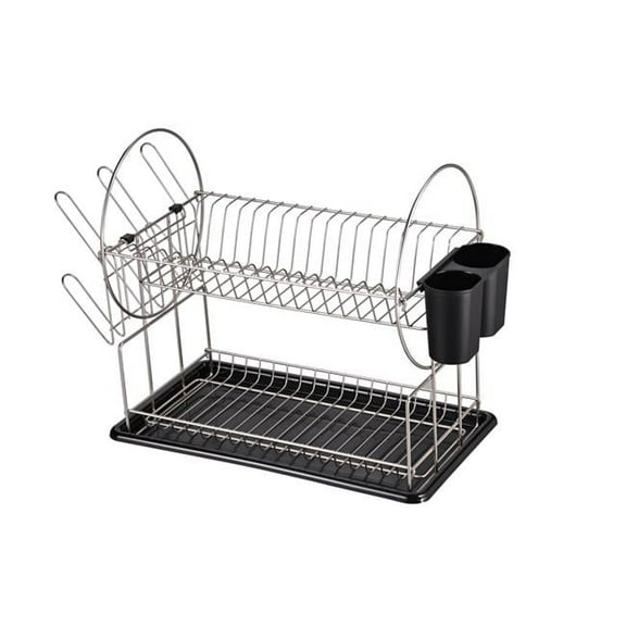 Stainless Steel 2-Tier dish rack with dripping tray (Silver)