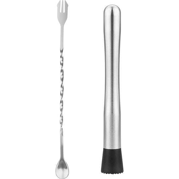 Stainless Steel 2-in-1 Cocktail Muddler & Mixing Spoon, 25cm Bar Tool