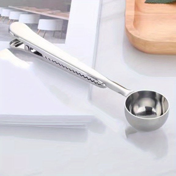 Stainless Steel 2-in-1 Coffee Clip and Measuring Spoon Reusable Bag Sealer & Scoop for Coffee, Spices, Tea, and Dry Ingredients