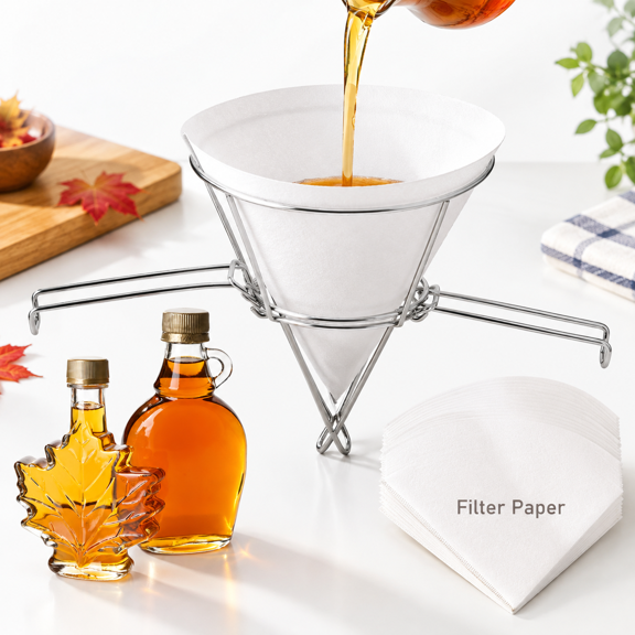 Stainless Steel 2-in-1 Deep Fryer Oil and Syrup Filter Kit with 25 Filter Papers