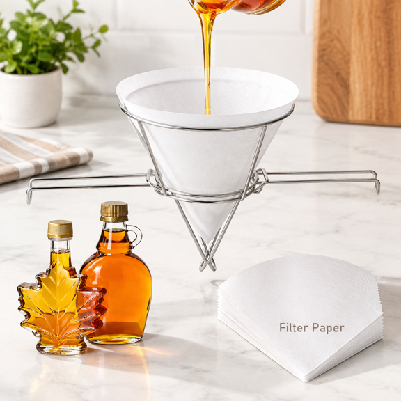 Stainless Steel 2-in-1 Foldable Fryer Oil and Syrup Filter Kit with 25 Filter Papers