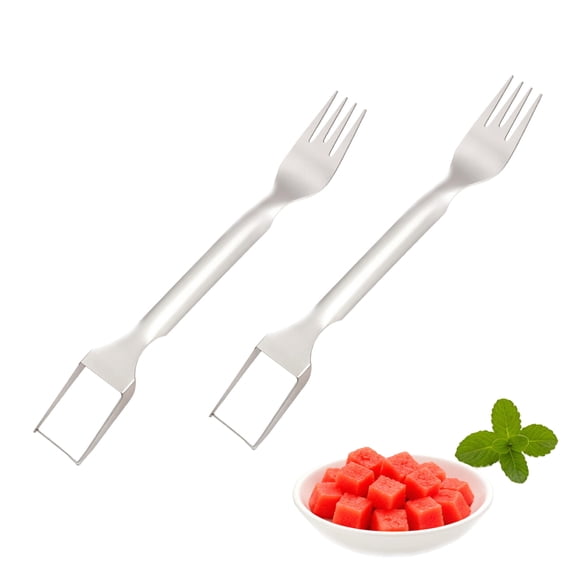 Stainless Steel 2-in-1 Fruit Slicer and Fork, Cutter for Watermelon, Mango, Dragon Fruit, Great for Camping, Picnic, Family Parties, Clean Cutting with Less Mess