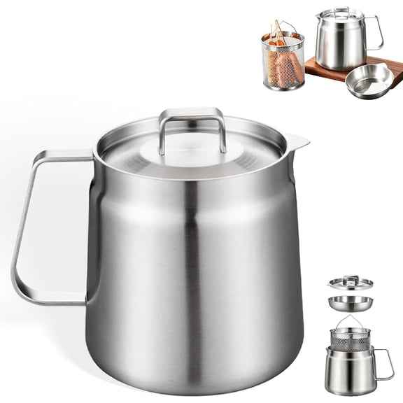 Stainless Steel 2-in-1 Oil Strainer Pot with Filter Lid and Frying Basket for Kitchen