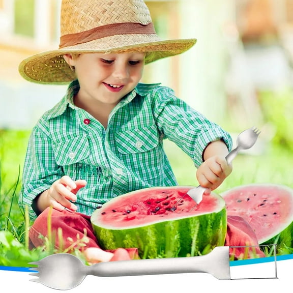 Stainless Steel 2-in-1 Watermelon Cutter and Fork, Multifunctional Fruit Slicer for Watermelon, Melon, and Other Fruits, Compact and Easy to Use at Home or Camping