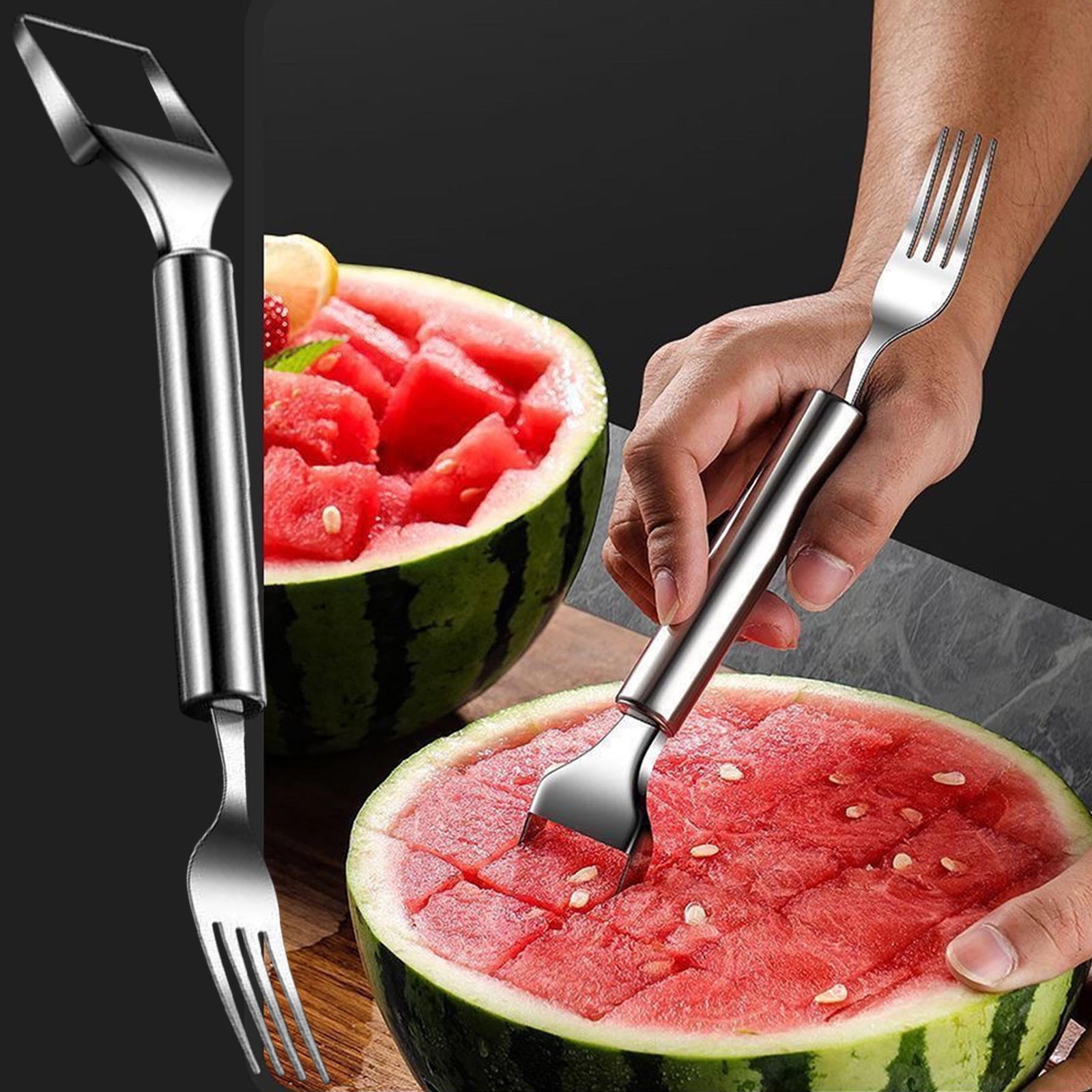Stainless Steel 2-in-1 Watermelon Cutter & Fork Portable Windmill Tool ...