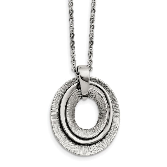 Finest Gold Stainless Steel Polished & Textured 3 Piece Moveable Ovals Necklace