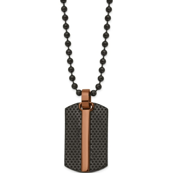 Stainless Steel 24In Polished & Textured Black Brown Ip Dog Tag Necklace (24 X 16.5) Made In China srn2945-24