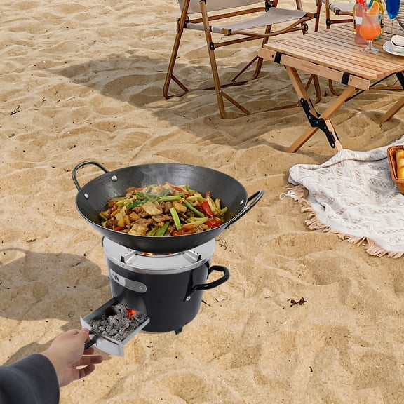Stainless Steel 26x26x25cm Wood Stove Outdoor Camping Barbecue Oven Charcoal Burner Cooking Stove for Picnic and Heating