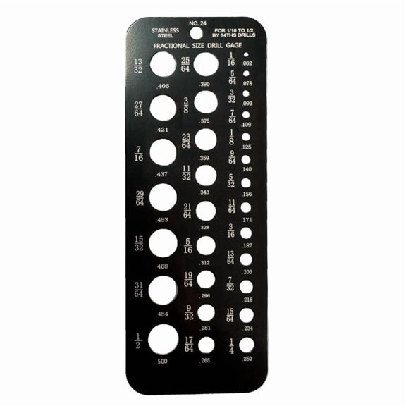Stainless Steel 29-Hole Drill Gauge for 1/16 in to 1/2 in Bits, 0.062-0.250 in Range, Black