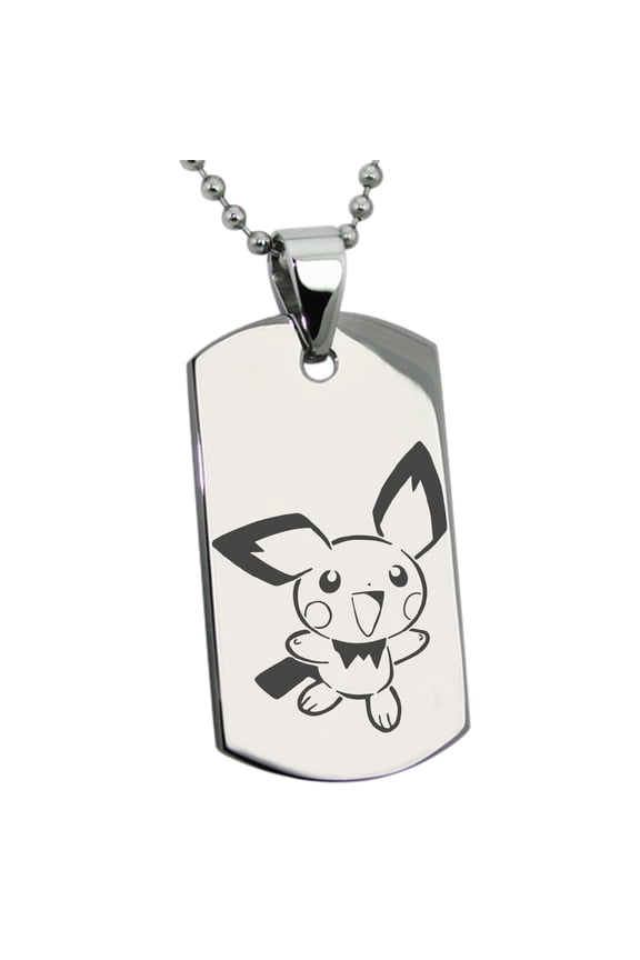 Stainless Steel 2nd Gen Pichu Pokémon Engraved Dog Tag Pendant