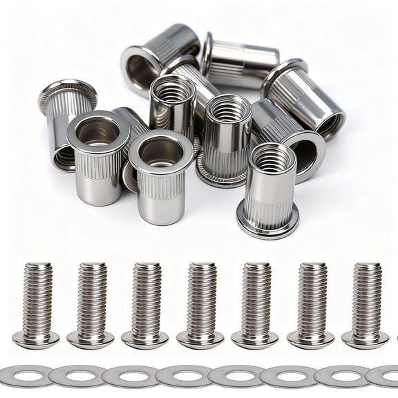 Stainless Steel 3/8-16 Rivet Nuts and Bolts 1" Button Head Socket Cap Screws 3/8 Flat Washers Rivnut Threaded Nutsert 15-Set