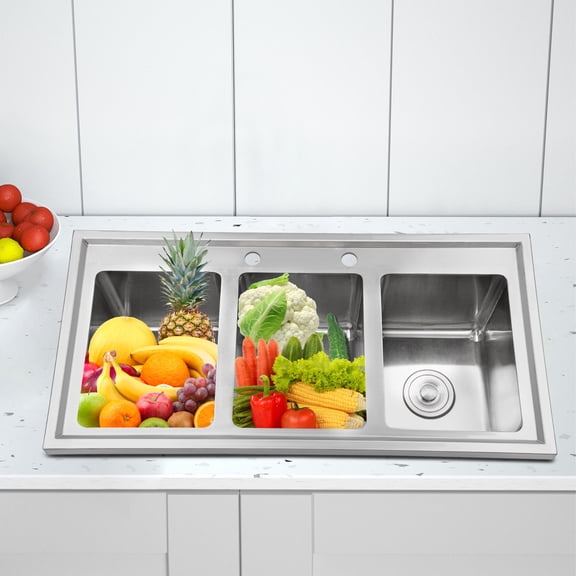 Commercial 3-Bay Sink 94*47cm, Wire Drawing Finish, 3 Drain Pipes Included, NSF-Grade for Bar/Cafe/Laundry Room : Commercial Kitchen Supplies