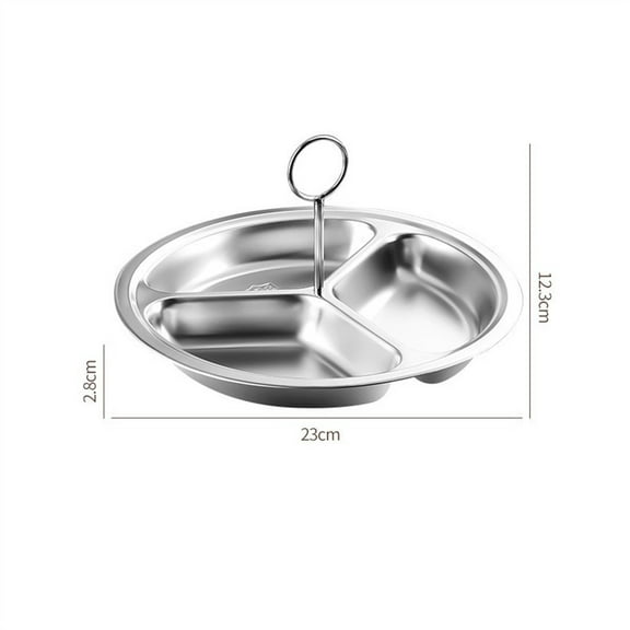 Stainless Steel 3 Cavities Steamer Basket Dinner Plate Serving Tray With Handle