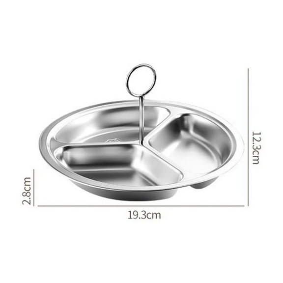 Stainless Steel 3 Cavities Steamer Basket Dinner Plate Serving Tray With Handle