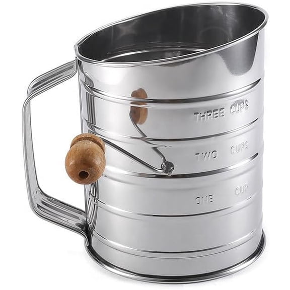 Stainless Steel 3 Cups Flour Sifter for baking | Rotary Hand Crank Powdered sugar shaker and flour duster|